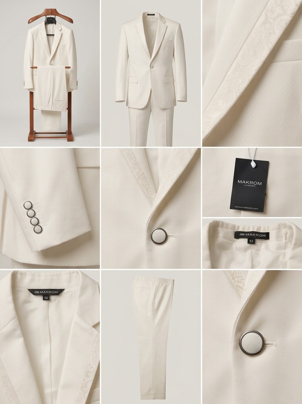 Men's Cream Single-Breasted Wedding Groom Suit